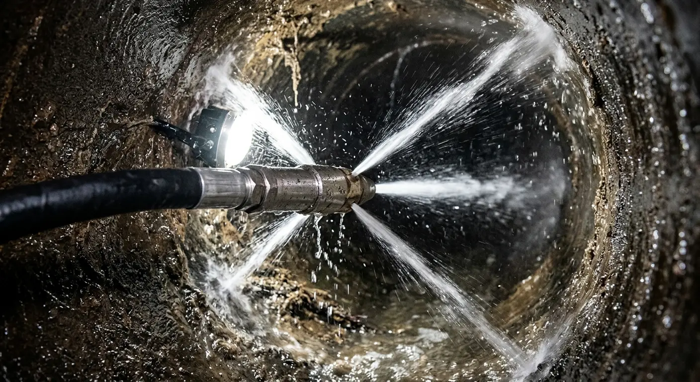 High-pressure hydro jetting nozzle cleaning sewer pipe for Trenchless Sewer Repair in Midland